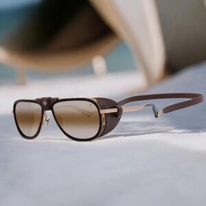 Vuarnet Men's Glacier 03 Titanium Aviator Sunglasses with Side Shields and Cord